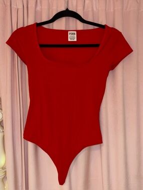 PINK Victoria's Secret Bright Red Scoop Neck Bodysuit